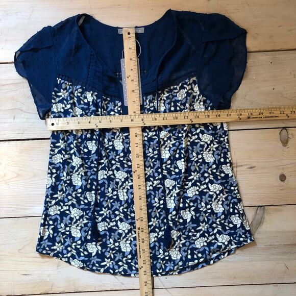 Daniel Rainn NWT Women's Blue Floral Cap Sleeve Blouse Size Petite M - Picture 5 of 5